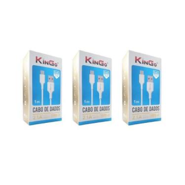 Imagem de Kit 3 Cabos USB-C Kingo Branco 1m 2.1A para Moto G8 Power