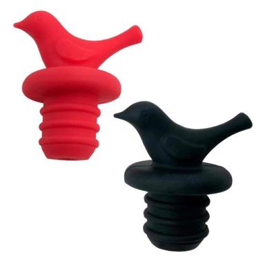 Imagem de Kit com 2 Tampa Rolha De Silicone Formato Pássaro para Garrafas Vinho 