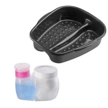 Imagem de Kit Manicure e Pedicure Porta Acetona e Algodão + Bacia Pés Salão de B