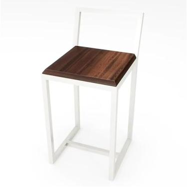 Imagem de Banqueta Baixa Para Cozinha Branca Assento Imbuia Industrial