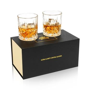 Imagem de KANARS Copos de uísque à moda antiga - Conjunto de 2 utensílios de bar Crystal Rocks de 283 g para bebidas escocesas, bourbon, rum, bebidas alcoólicas e coquetéis - Presente exclusivo de uísque para