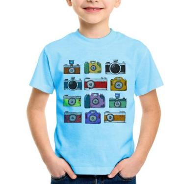 Imagem de Camiseta Infantil Câmeras Retrô - Foca na Moda, Azul bebê, 12