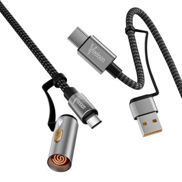 Imagem de Veeloon Cabo USB C 4 em 1, cabo de carregamento rápido de 60 W, cabo de alimentação multicarregador trançado C para USB A/C com isqueiro elétrico para iPhone 16/iPad Air/Samsung/MacBook Pro, uso ao ar