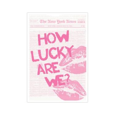 Imagem de Medpol Pôster de Estética Retrô Rosa Moderno How Lucky Are We Lips Room Estética Impressão de Arte de Parede Vintage Bar Carrinho Apartamento Faculdade Decoração de Quarto Infantil 20 x 30 cm Sem