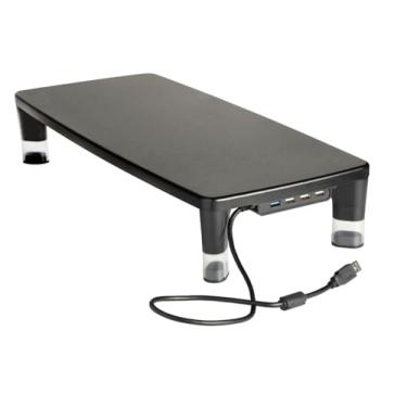 Imagem de 3M Suporte de monitor ajustável com hub USB de 4 portas, preto, ótimo para monitores de computador, laptops, TVs, alto-falantes, impressoras e mais