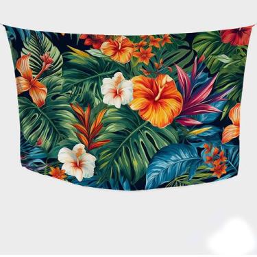 Imagem de Canga/Pareô Sublimado Floral Verde/Branco/Laranja 1,00x1,50m - Fera Pr