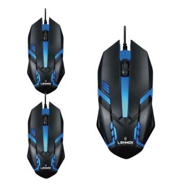 Imagem de Kit 3 Mouse Gamer Com Fio Led Rgb Design Ergonômico 1,35m 1200 De Dpi 
