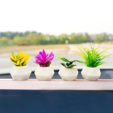 Imagem de Enfeites de carro de plantas suculentas fofas para painel, vasos de flores, acessórios para espelho retrovisor, decoração de tela central de carro, acessórios de carro para mulheres/homens