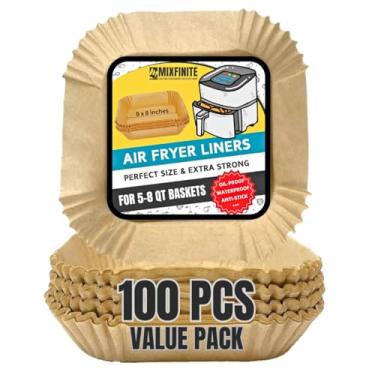 Imagem de Mixfinite Air Fryer Liners 100 peças de papel manteiga descartável para acessórios de fritadeira a ar, folhas quadradas de 20 cm para fritadeiras a ar de 5-8 QT, forno de microondas antiaderente,