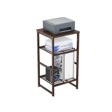 Imagem de GEORIS Suporte de impressora industrial de 3 níveis, mesa de madeira para impressora doméstica com prateleira de armazenamento de arame para scanner, máquina de fax, metal resistente, bronze
