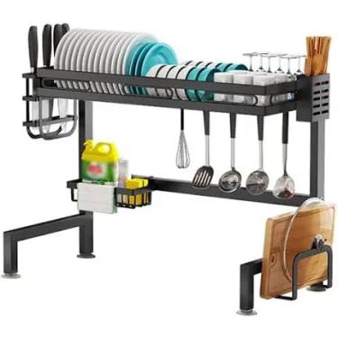 Imagem de Escorredor de Louça Aço Inoxidável 65cm Ajustável Organizador Louça Preto Suspenso Modular Autossustentável Cozinha