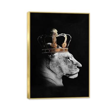 Imagem de Impressão de pôster de pintura de coroa dourada, vestindo uma coroa pintura rainha leoa, animais selvagens da África pôsteres impressões pinturas imagens para quarto decoração de casa pronto para