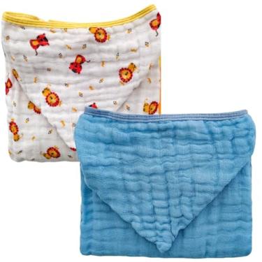 Imagem de Toalha Fralda Soft Capuz Banho Infantil Criança Menino Menina Enxoval 100% Algodão Premium (Kit 2 Toalhas Menino Sortido)