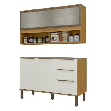 Imagem de Armario Aereo E Balcao Pia 120 Cm Vera Marrocos Off White Mxm