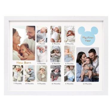 Imagem de Hodeframe Porta-retrato My First Year de 12 meses, porta-retrato lembrança de bebê com tapete duplo, moldura de colagem de 33 x 43 cm, para decoração de berçário, 14 inserções de fotos, presente de