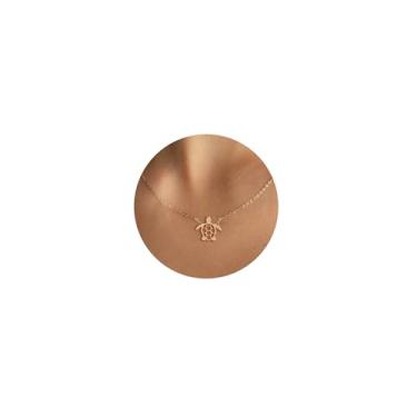 Imagem de HANLI Colar de ouro feminino - banhado a ouro 14K delicado dragão cobra peixe abelha cavalo elefante tartaruga gato libélula pingente feminino CZ Nekclaces joias modernas simples, Cobre, Sem Pedra