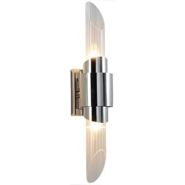 Imagem de Arandela de parede de vidro de tubo longo moderno - Luminárias de iluminação interna para cima e para baixo para banheiro, luminária de parede linear de vidro transparente com nervuras croma