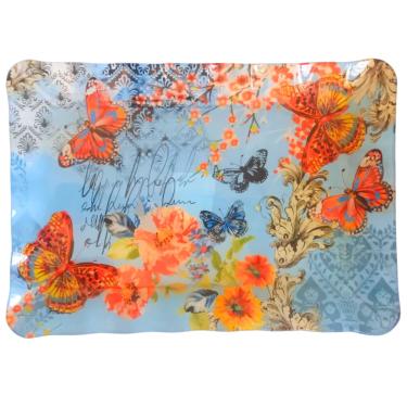 Imagem de Travessa Para Bolo/Rocambole/Pães Vidro - Borboletas 33x23x5cm - Saldão