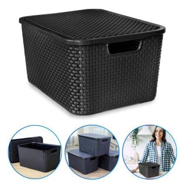 Imagem de Caixas Organizadora Rattan 7 Litros C/ Tampa Preta Kit 1 Un - Arqplast