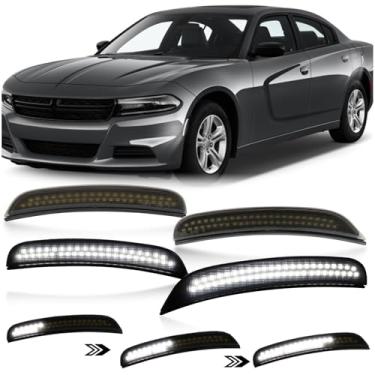Imagem de KEEGTBOX Kit de luz de marcador lateral sequencial adequado para Dodge Charger SXT, Scatpack, SRT Hellcat (2015-2023) 4 peças, incluindo marcadores de direção dianteiros e traseiros com luzes