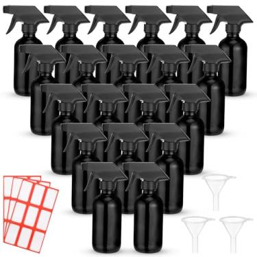 Imagem de Norme 24 frascos de spray de vidro com funis e etiquetas de 227 g de recipientes vazios de cosméticos recarregáveis com recipientes de esguicho de gatilho para soluções de limpeza de óleos essenciais