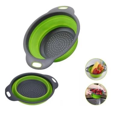 Imagem de Escorredor dobrável okshop 24 cm, plástico redondo, silicone, verde