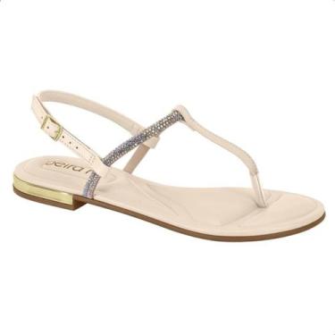 Imagem de Sandália Feminina Rasteira Dedo Beira Rio Brilho Strass, 38, Creme