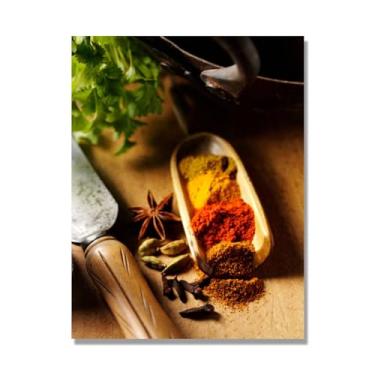 Imagem de Arte de parede colorida em tela para especiarias e colher de tempero | Decoração de cozinha vintage | Arte moderna para casa e sala de jantar (especiarias mistas 05). 30 x 40 cm - 11,8 x 15,7 pol sem