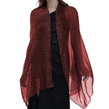 Imagem de Cachecol brilhante com strass da Banetteta "Starry Night" para vestidos de noite e xale de casamento, G. Red/Gold Stars, Large