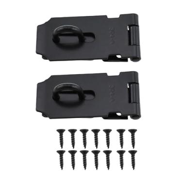 Imagem de RLECS 2 peças, trava de aço inoxidável preta de 7,6 cm, engate de porta de armário engrossado, com parafusos, ferragens, cadeado adequado para janela de caixa de guarda-roupa