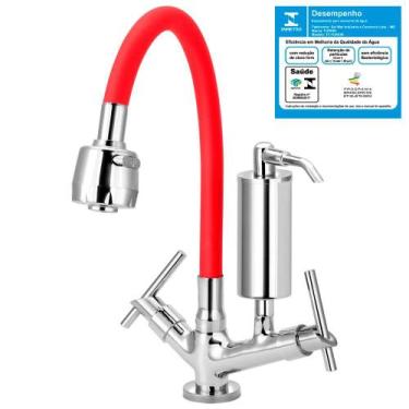 Imagem de Torneira Gourmet Vermelha Filtro Slim Cozinha Mesa C61 - Furkin