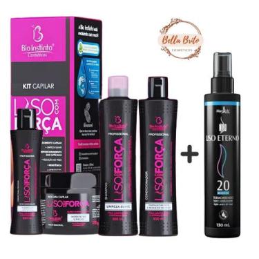 Imagem de Kit capilar liso com força e spray térmico liso eterno para um liso de