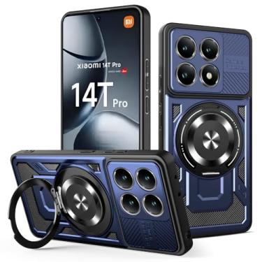 Imagem de Kukoufey Capa compatível com Xiaomi 14T Pro 5G 2407FPN8EG 2407FPN8ER, compatível com MagSafe, suporte magnético giratório de 360 graus, capa para celular azul