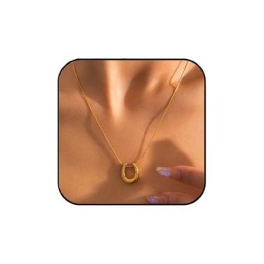 Imagem de Aluinn Colar de ferradura dourada para mulheres, pingente pequeno da sorte, colar de corrente moderno para mulheres, joias de ouro, presente, normal, Aço inoxidável, Sem Pedra Preciosa