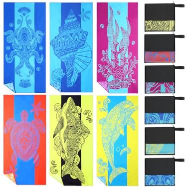 Imagem de Buryeah Pacote com 6 toalhas de praia grandes e leves e finas 159 x 71 cm microfibra livre de areia, toalha de praia grande absorvente de secagem rápida para mulheres homens adultos banho viagem