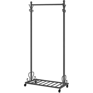 Imagem de LIFOND Barra para roupa cabide para roupa cabide com rodas, barra para roupa com sapateiro, aplica-se ao quarto, sala de estar, barra de roupa fácil de montar para decoração de quarto, preto A