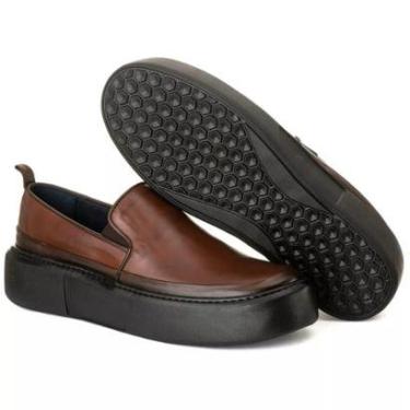 Imagem de Sapato Slip On Masculino Calce Facil Sola Alta 100% Couro Cor:;Tamanho:39;Gênero:Homem-Masculino
