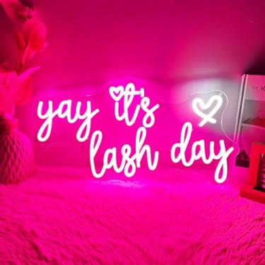 Imagem de Mupanvid Yay It's Lash Day Sinal de néon, luz de LED para decoração de parede, decoração de salão de cílios rosa placa de LED sinalização de sala de beleza luz de loja de negócios