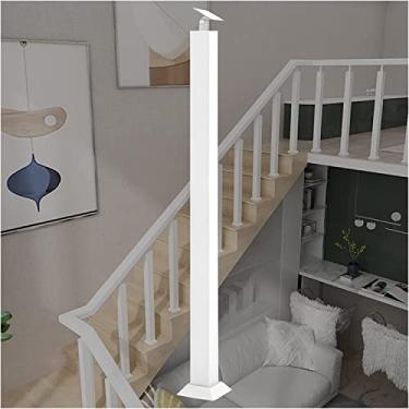 Imagem de FZZIBQYR Corrimãos de escada de metal quadrado de cor branca para terraço, degraus, jardim e exteriores, conector ajustável para corrimãos quadrados (cor: 1 pacote, tamanho: 90 cm / 35,4 polegadas