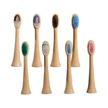 Imagem de Cabeças de substituição de escova de dentes elétrica de bambu, pacote com 8 unidades compatíveis com cabeças de escova de dentes universais Philips HX369 6730, base de bambu 100% natural