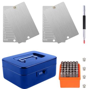 Imagem de SAFEKit de carteira cripto Bitcoin de aço inoxidável com cofre de metal azul e carimbos de metal, caneta de gravação para backups de criptomoeda digital, armazenamento de sementes compatível com BIP39