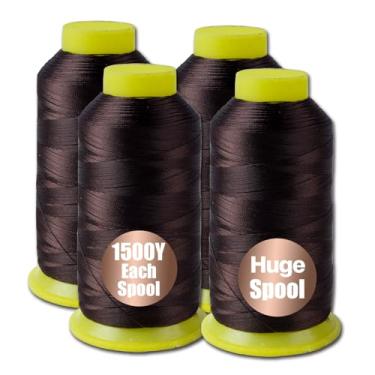 Imagem de 4 peças de fio de nylon marrom para costura, 210d/3 fios de poliéster para estofamento resistente, 4 cones de 1500 metros cada couro, agulha de tecelagem, máquina de overlock Serger para costurar