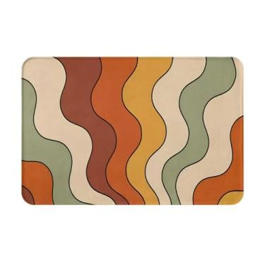 Imagem de LRCCJS Tapete de banho retrô funky boho anos 60 anos 70 listras coloridas tapetes de banheiro de secagem rápida antiderrapante tapete de chuveiro absorvente tapete de chão para banheiro, banheira, pia