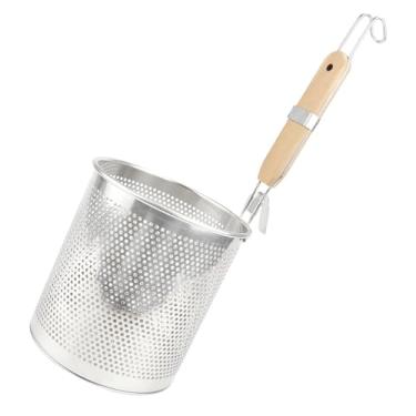 Imagem de Coador de cozinha multiuso de aço inoxidável com cabo de madeira coador de cozinha para coar, fritar, cozinhar a vapor e cozinhar (18 cm)
