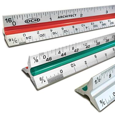 Imagem de Régua de Escala de Arquiteto Triangular OCM 1 (Alumínio Sólido de Grau Profissional) Codificado por Cores de 30,48 cm Escala de Arquitetura (Medidas Imperiais) - Ideal para Arquitetos, Engenheiros, Draftsman e Estudantes