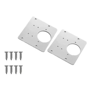 Imagem de Kit com 2 placas de reparo para dobradiça solta 9x9cm em inox + parafu