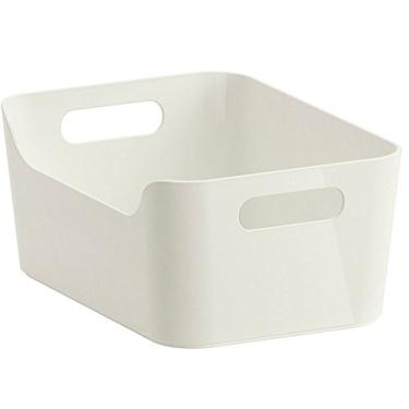 Imagem de Caixa de armazenamento aberta, armário de cozinha e organizador de despensa – duas alças recortadas que fazem 24 x 17 x 11 cm (branca)