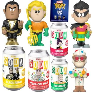 Imagem de Super Powers DC Figures Activate Aquaman Soda tin Can Robin Teen Titans & Polka Dot Man Squad Comics Guy + Black Adam & Bitty Pop!