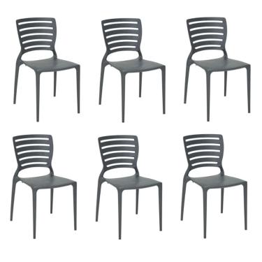 Imagem de Kit 6 Cadeiras Sofia Grafite Tramontina Encosto Vazado Horizontal 92237/007