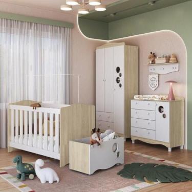 Imagem de Conjunto Quarto de Bebê com Berço, Cômoda, Guarda-roupa, Prateleira e 